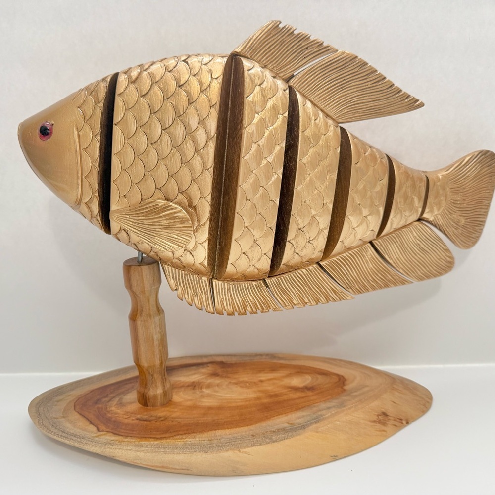 Wooden Fish Sculpture with Gold Finish